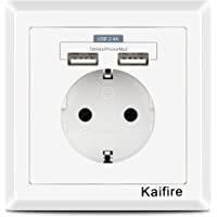 Kaifire USB Enchufe Pared 2.4A Schuko Toma de Corriente Estándar con 2 USB Conectores - Cargador Smartphone Tableta